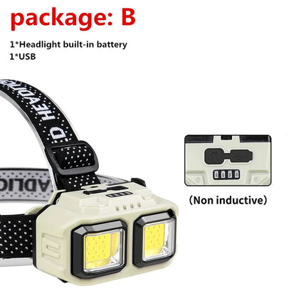 Powerful COB Headlamp Torch USB Rechargeable Flashlight Headlight Waterproof Head Light Camping Fishing Mining Light Lamp Torch